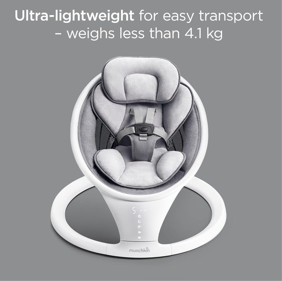 Munchkin Bluetooth Enabled Lightweight Baby Swing with Natural Sway in 5 Speeds and Remote Control