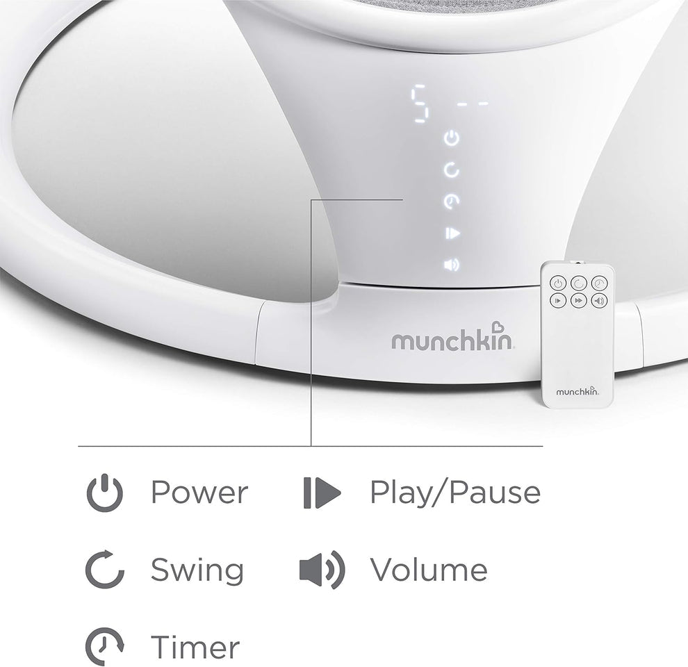 Munchkin Bluetooth Enabled Lightweight Baby Swing with Natural Sway in 5 Speeds and Remote Control