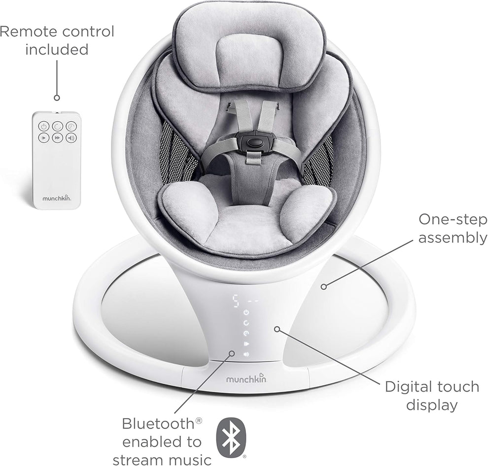 Munchkin Bluetooth Enabled Lightweight Baby Swing with Natural Sway in 5 Speeds and Remote Control